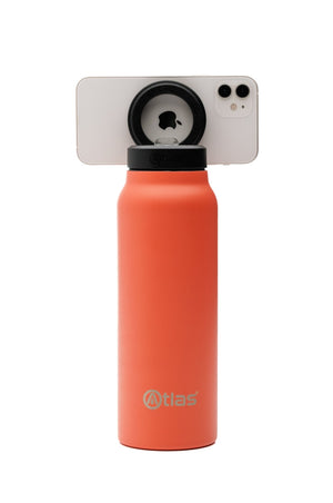Atlas Hydrate 24oz Phone Mount Flask - Orangeade | Reusable Insulated Bottle | Atlas Hydrate - Smart Magnetic Reusable Stainless - Steel Water Bottle with Phone Mount | Sustainable Lifestyle Hydration Flask UK