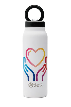 Atlas Hydrate 24oz Phone Mount Flask - White | National Autistic Society x Tom Malone Jr. Edition | Atlas Hydrate - Smart Magnetic Reusable Stainless - Steel Water Bottle with Phone Mount | Sustainable Lifestyle Hydration Flask UK