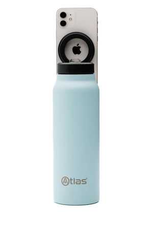 Atlas Hydrate 24oz Phone Mount Flask - Blue Sky | Reusable Insulated Bottle | Atlas Hydrate - Smart Magnetic Reusable Stainless - Steel Water Bottle with Phone Mount | Sustainable Lifestyle Hydration Flask UK