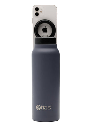 Atlas Hydrate 24oz Phone Mount Flask - Midnight Grey | Reusable Insulated Bottle | Atlas Hydrate - Smart Magnetic Reusable Stainless - Steel Water Bottle with Phone Mount | Sustainable Lifestyle Hydration Flask UK