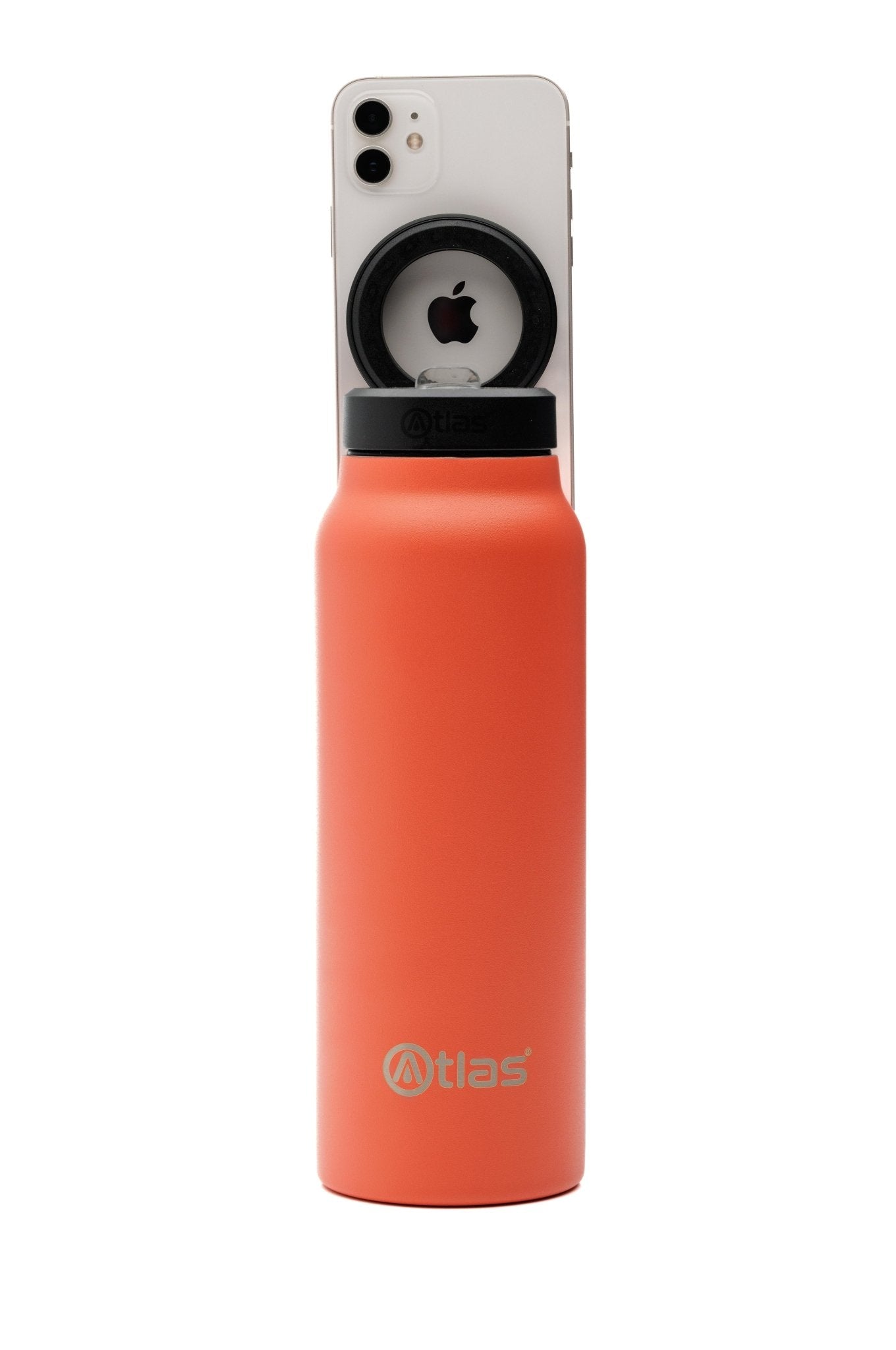 Atlas Hydrate 24oz Phone Mount Flask - Orangeade | Reusable Insulated Bottle | Atlas Hydrate - Smart Magnetic Reusable Stainless - Steel Water Bottle with Phone Mount | Sustainable Lifestyle Hydration Flask UK