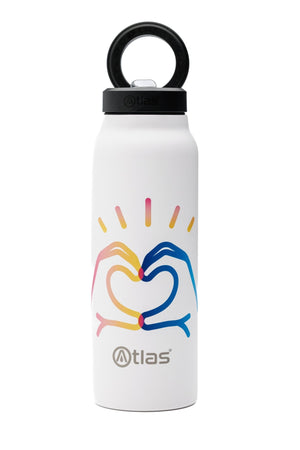 Atlas Hydrate 24oz Phone Mount Flask - White | National Autistic Society x Christine McGuinness Edition | Atlas Hydrate - Smart Magnetic Reusable Stainless - Steel Water Bottle with Phone Mount | Sustainable Lifestyle Hydration Flask UK