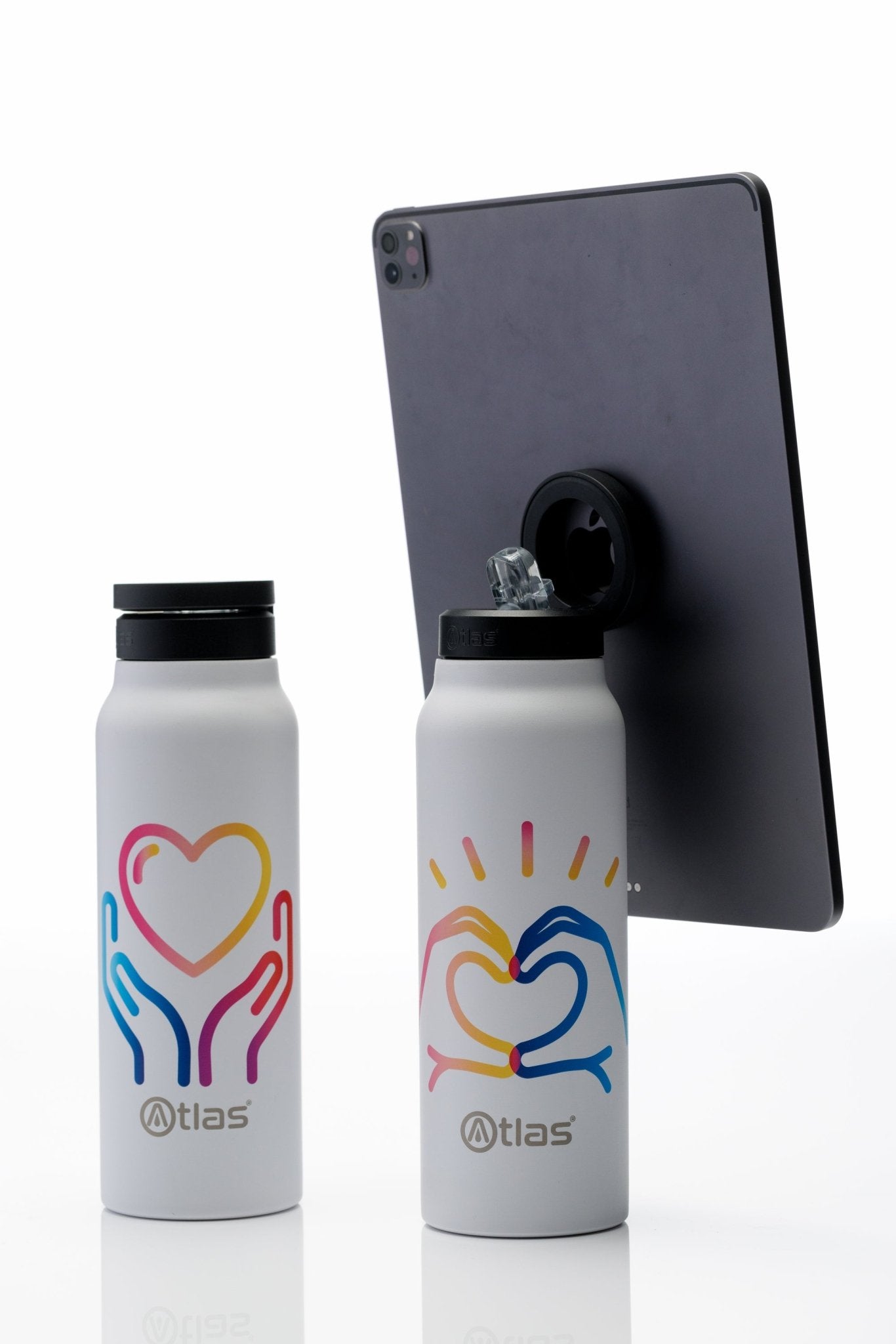 Atlas Hydrate 24oz Phone Mount Flask - White | National Autistic Society x Tom Malone Jr. Edition | Atlas Hydrate - Smart Magnetic Reusable Stainless - Steel Water Bottle with Phone Mount | Sustainable Lifestyle Hydration Flask UK