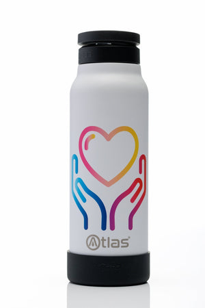 Atlas Hydrate 24oz Phone Mount Flask - White | National Autistic Society x Tom Malone Jr. Edition | Atlas Hydrate - Smart Magnetic Reusable Stainless - Steel Water Bottle with Phone Mount | Sustainable Lifestyle Hydration Flask UK