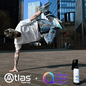 Atlas Hydrate 24oz Phone Mount Flask - White | National Autistic Society x Tom Malone Jr. Edition | Atlas Hydrate - Smart Magnetic Reusable Stainless - Steel Water Bottle with Phone Mount | Sustainable Lifestyle Hydration Flask UK